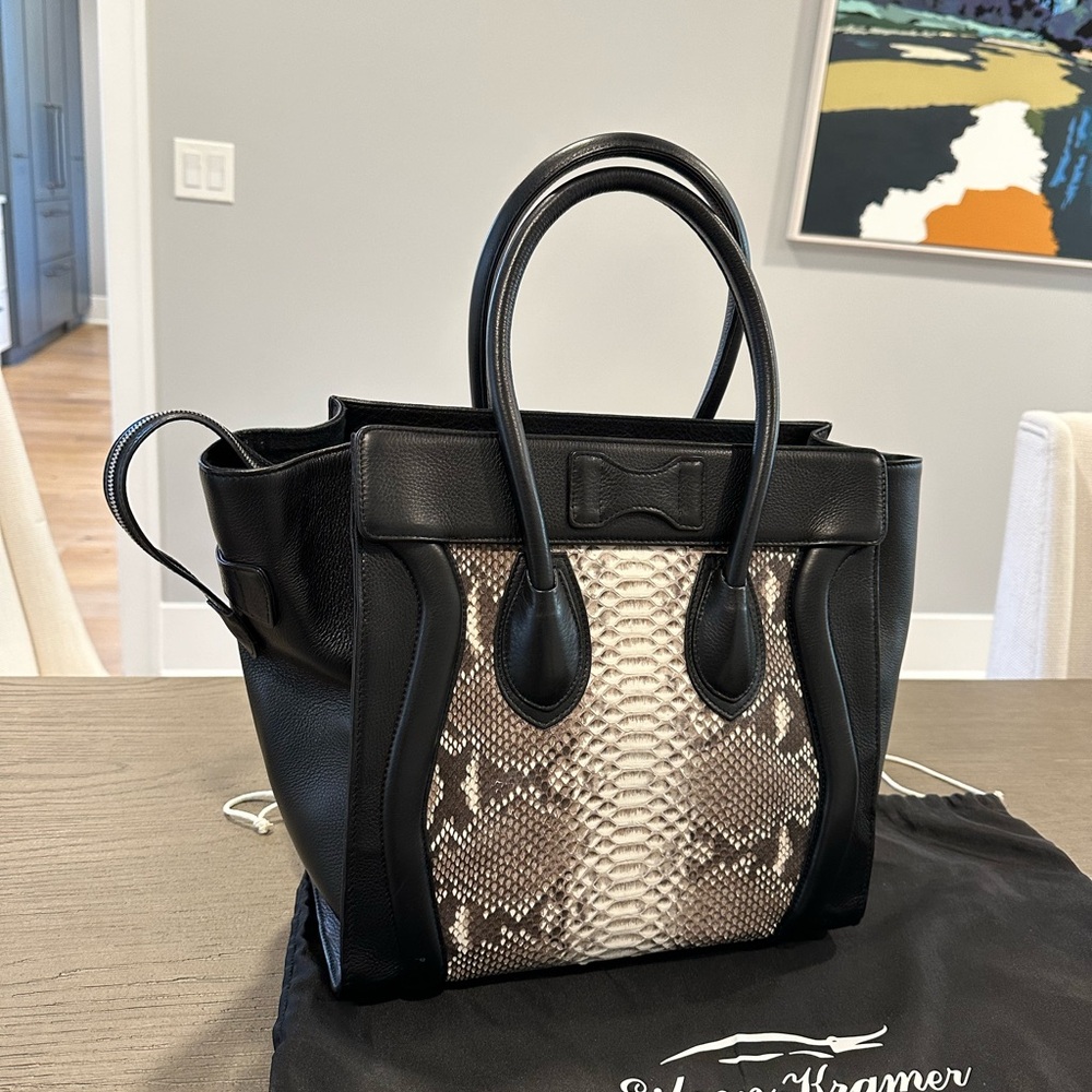 Eileen Kramer Leather And Python Handbag Purse, N… - image 3